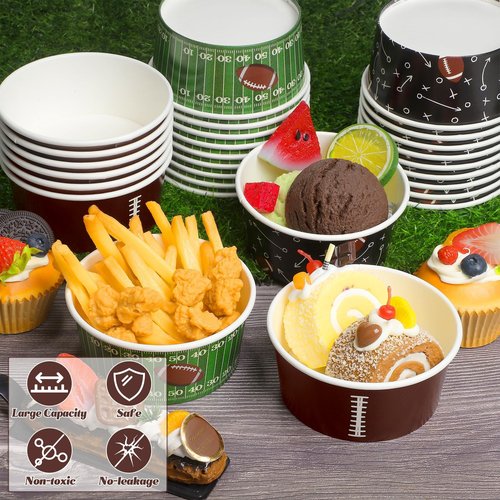 Kochorie 100 Pack Football Snack Bowl Party Supplies 12oz Paper Ice Cream Cups Disposable Soup Chili Bowl for BBQ Picnic Sports Events Household Birthday Party Supplies