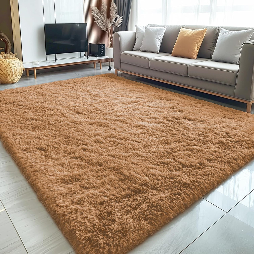 OLANLY 5x7 Large Area Rug - Soft Fluffy Shaggy Carpet for Living Room & Bedroom | Khaki Home Decor