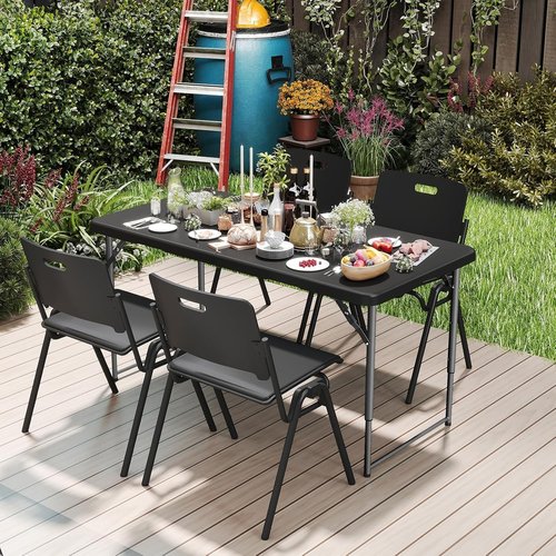 Heavy Duty 4 Foot Folding Table by [Brand Name] - Adjustable Height 22-30 Inch | Portable Indoor/Outdoor Use