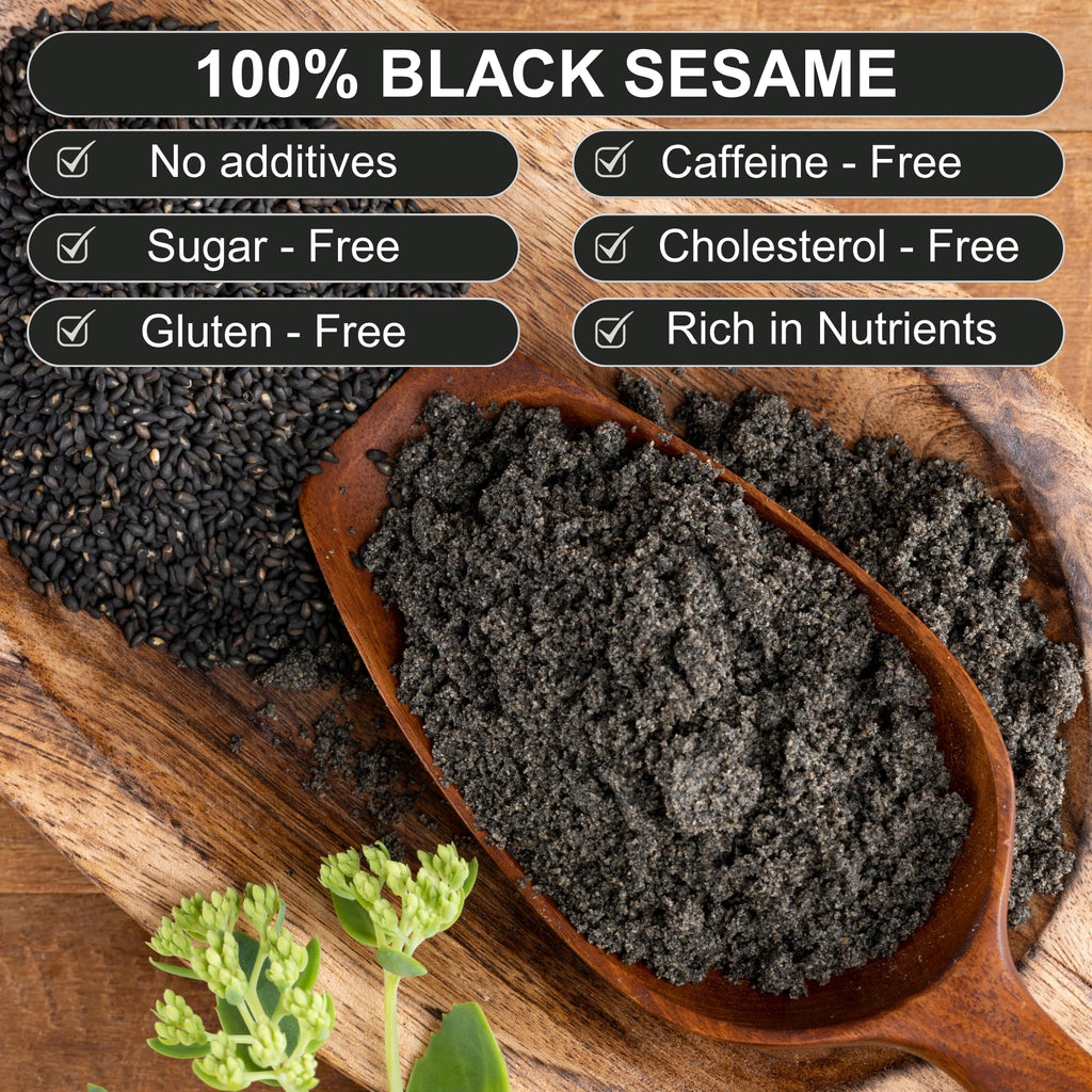 BOTAMONY Black Sesame Powder 12.3oz, Vegan Gluten-Free Non-GMO, Plant Protein & Fiber, Rich Minerals Nutty Flavor, Finely Ground Roasted Seeds for Smoothies Baking Recipes