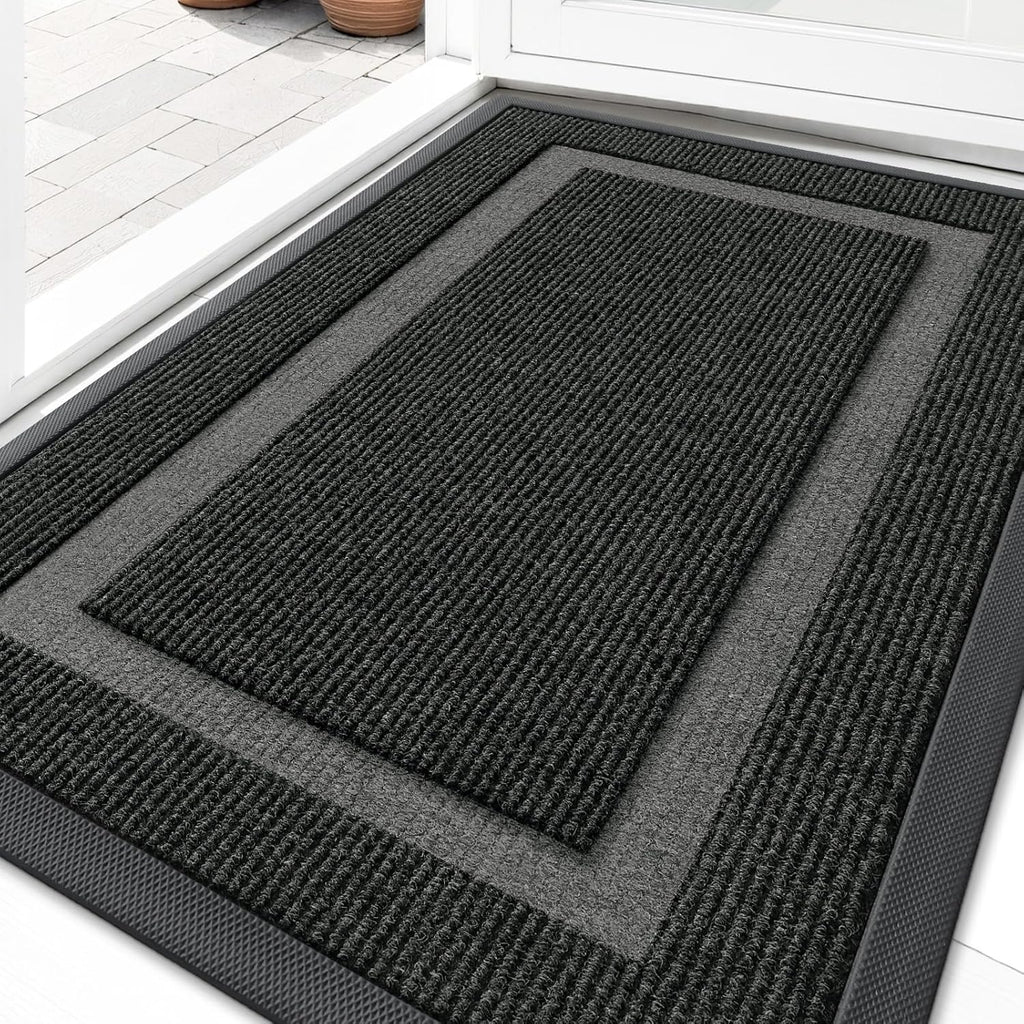 OLANLY Black 2-Piece Door Mat Set - Half Circle & Geometric Design (29.5"x17")