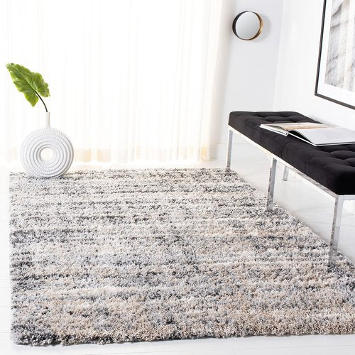 SAFAVIEH Fontana Shag Collection Accent Rug - 3' x 5', Grey & Ivory, Modern Design, Non-Shedding & Easy Care, 2-inch Thick Ideal for High Traffic Areas in Entryway, Living Room, Bedroom (FNT856G)