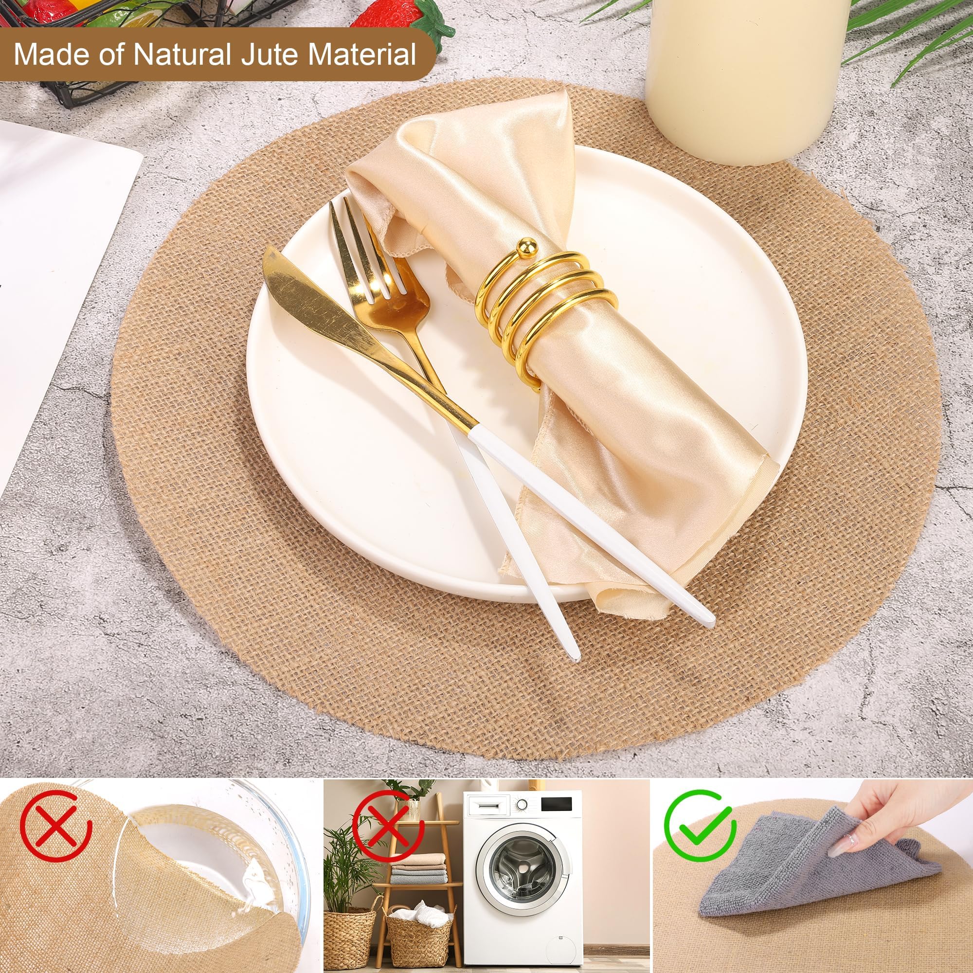 Aneco 150 Pieces Round Burlap Placemats 11.8 Inch Reusable Brown Table Mats Heat Resistant Natural Jute Fibers Placemats Burlap Circle Rustic Table Decorations for Dinner Holiday Farmhouse Decor