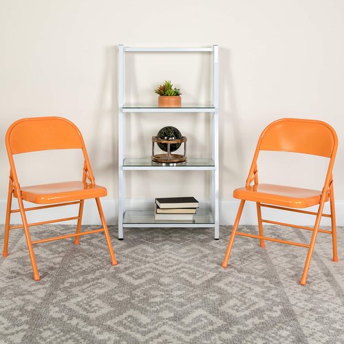 Flash Furniture 4 Pack HERCULES COLORBURST Series Orange Marmalade Triple Braced & Double Hinged Metal Folding Chair
