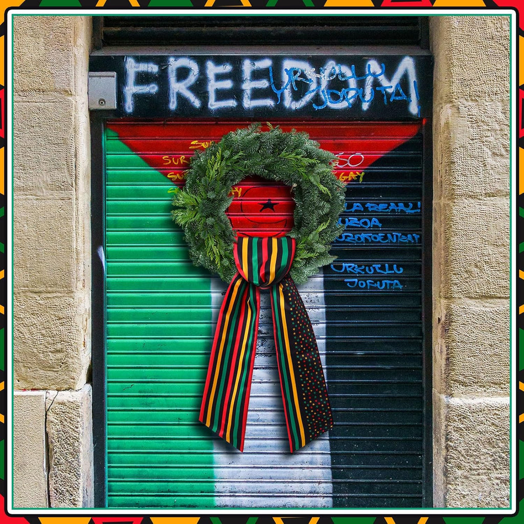 VitalCozy Happy Juneteenth Wreath Sash - Satin Embroidery Monogram Ribbon for Indoor/Outdoor Decor