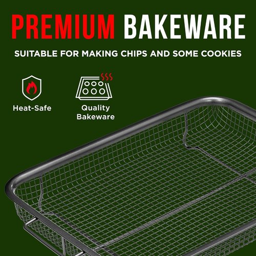 Bakken Swiss Air Fryer Tray - 2-in-1 Nonstick Crisper Basket | Dishwasher Safe, Extra-Large (9.5"x13", Gray)