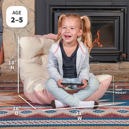 Big Joe Roma Kid's Bean Bag Chair, Oat Sherpa and Desert Rose, Vegan Suede, 2 Foot Lightweight Refillable Children's Seat