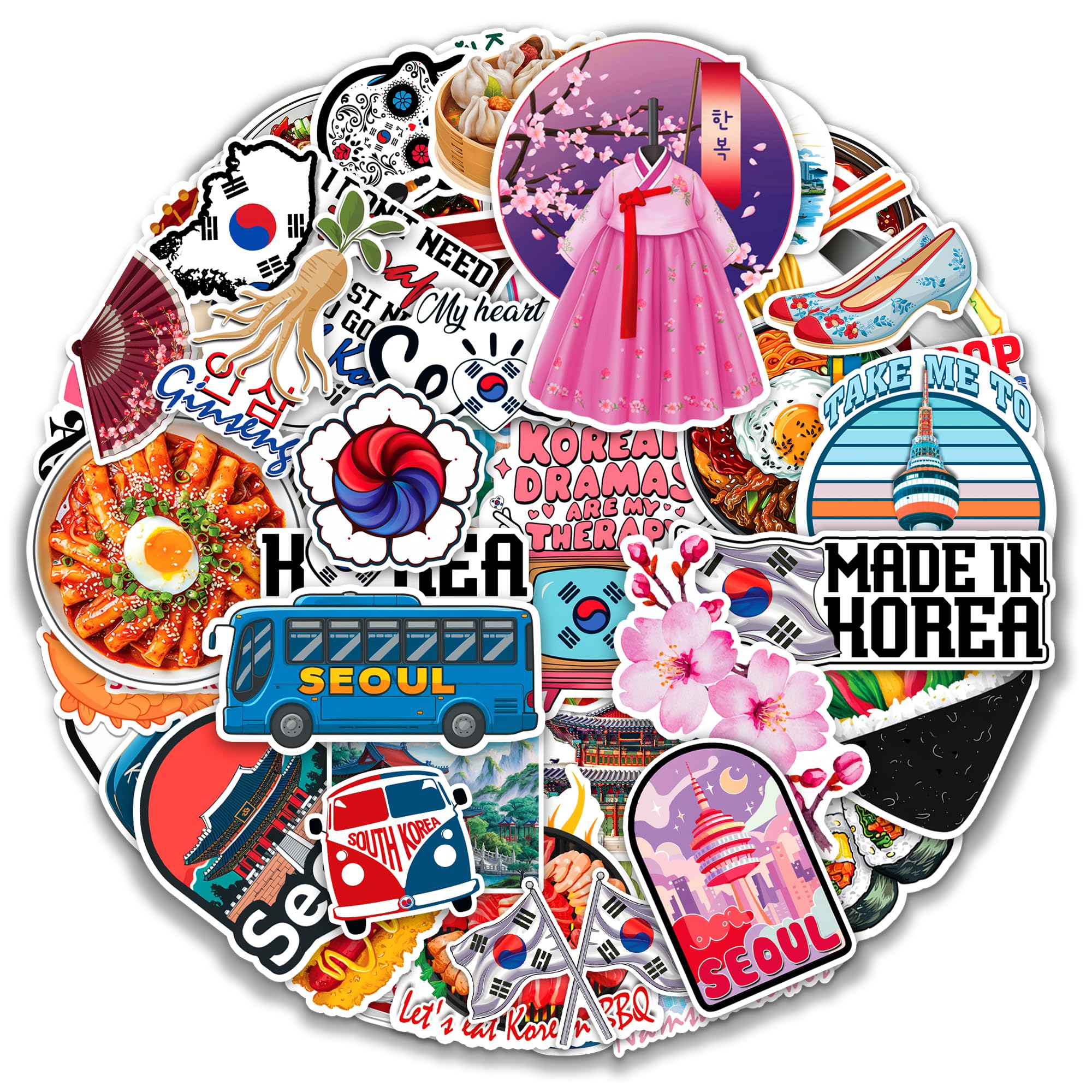 MONIZY Korea Travel Stickers 50 Pieces Vinyl Waterproof Decal for Laptop Water Bottle Phone Car Window Bike Motorcycle Stakeboard Scrapbook Korean Sticker Gifts
