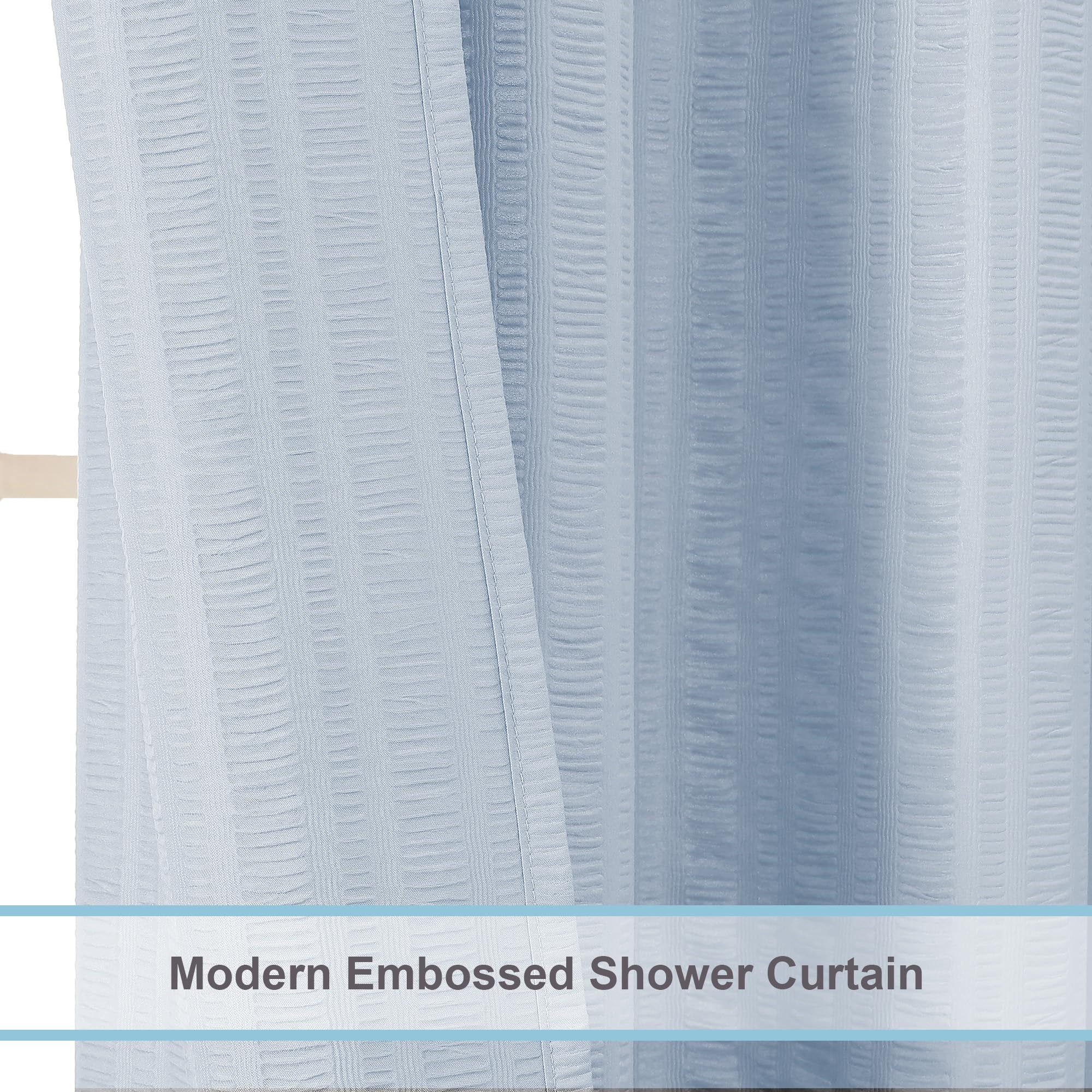 Aiyufeng Light Blue Shower Curtain for Bathroom, Embossed Textured Fabric Shower Curtain for Bathroom - Soft Cloth & Hotel Spa, Machine Washable, 72X72, Glacier Blue