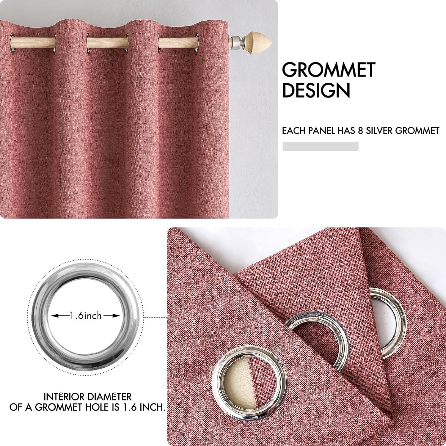 MIULEE 100% Blackout Linen Textured Curtains - Thermal Insulated Dusty Rose Drapes | 52 x 90 Inch (2 Panels)