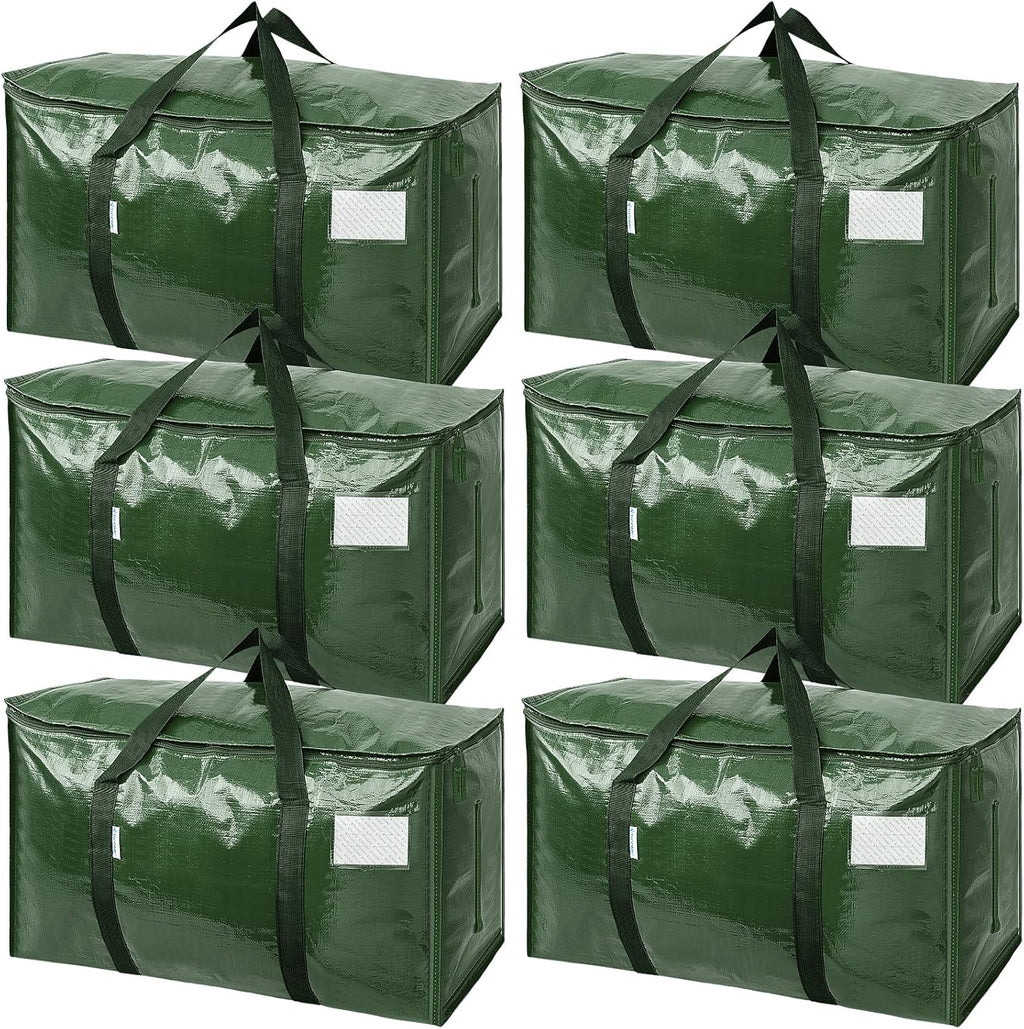 TICONN Extra Large Heavy-Duty Moving Bags - Durable Storage with Zippers & Handles | 6 Pack, Olive