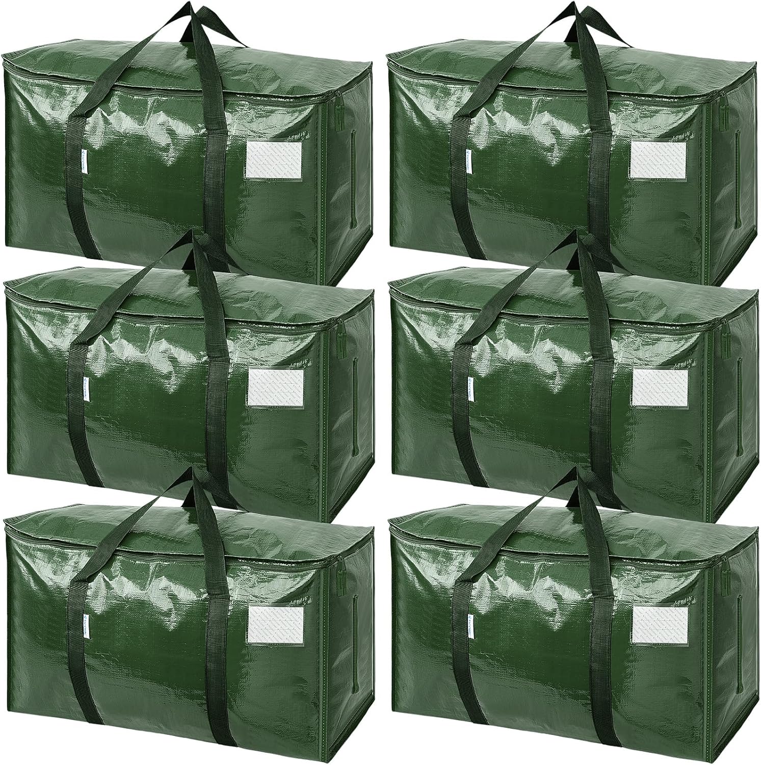 TICONN Extra Large Heavy-Duty Moving Bags - Durable Storage with Zippers & Handles | 6 Pack, Olive