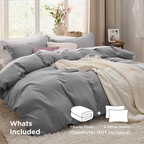 Bedsure Grey California King Duvet Cover - Extra Soft Prewashed Cotton-Like Polyester Bedding Set | 104x98 Inches with Zipper Closure & 2 Pillow Shams