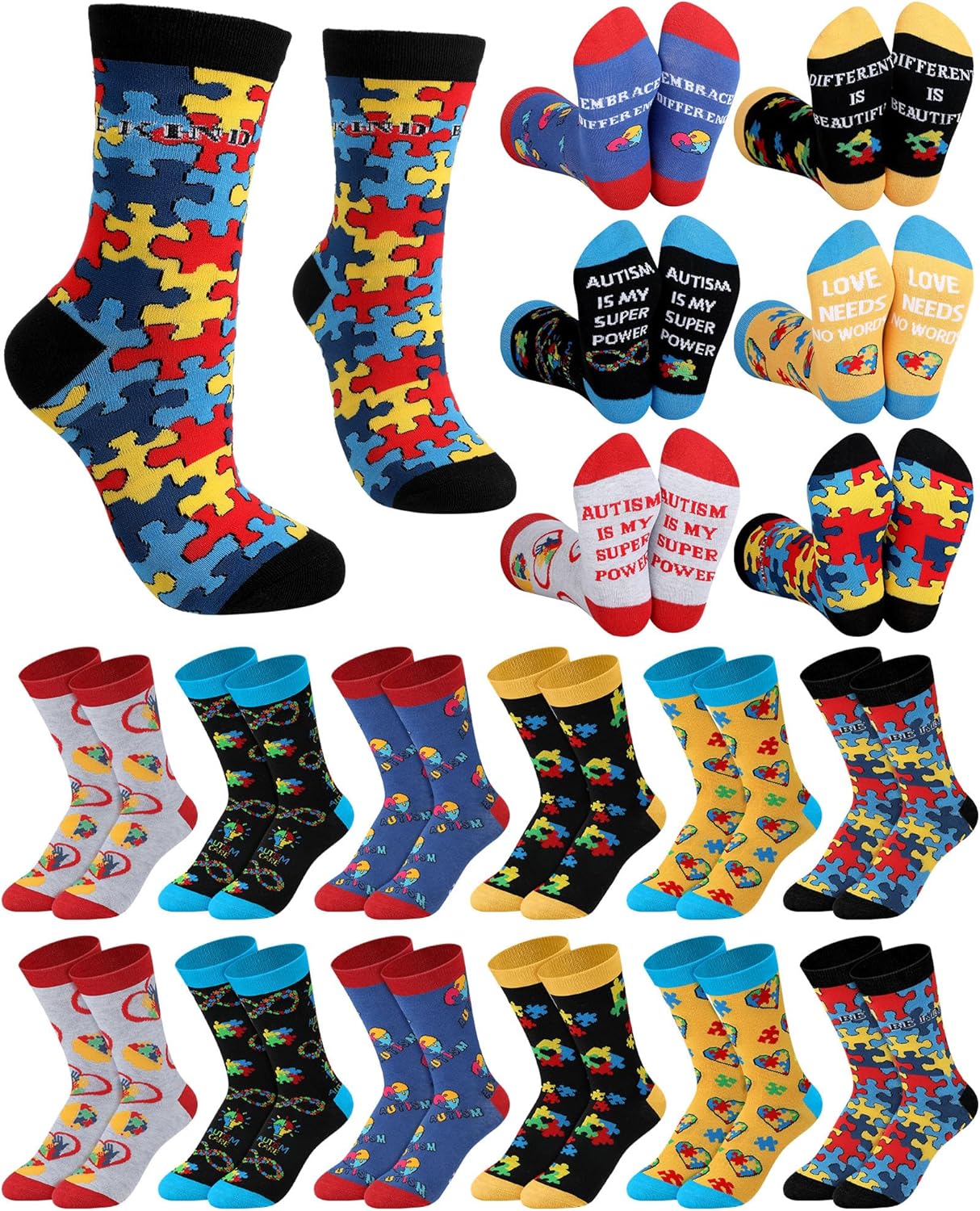 Skiennix Autism Awareness Socks - 12 Pairs Colorful Graphic Design for Adults | Perfect Gift for Autism Month