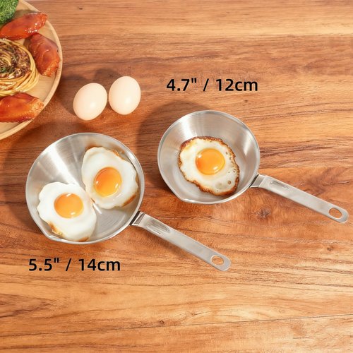 IMEEA 5.5-Inch Small Egg Pan Omelet Pan SUS304 Stainless Steel Mini Sauce Pan Frying Pan with Spout