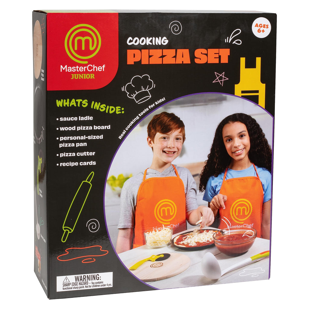 MasterChef Junior Pizza Cooking Set - 5 Pc Kit Includes Real Cookware for Kids w Recipes, Board, Roller - Make Homemade Pizza, Birthday Holiday Gifts