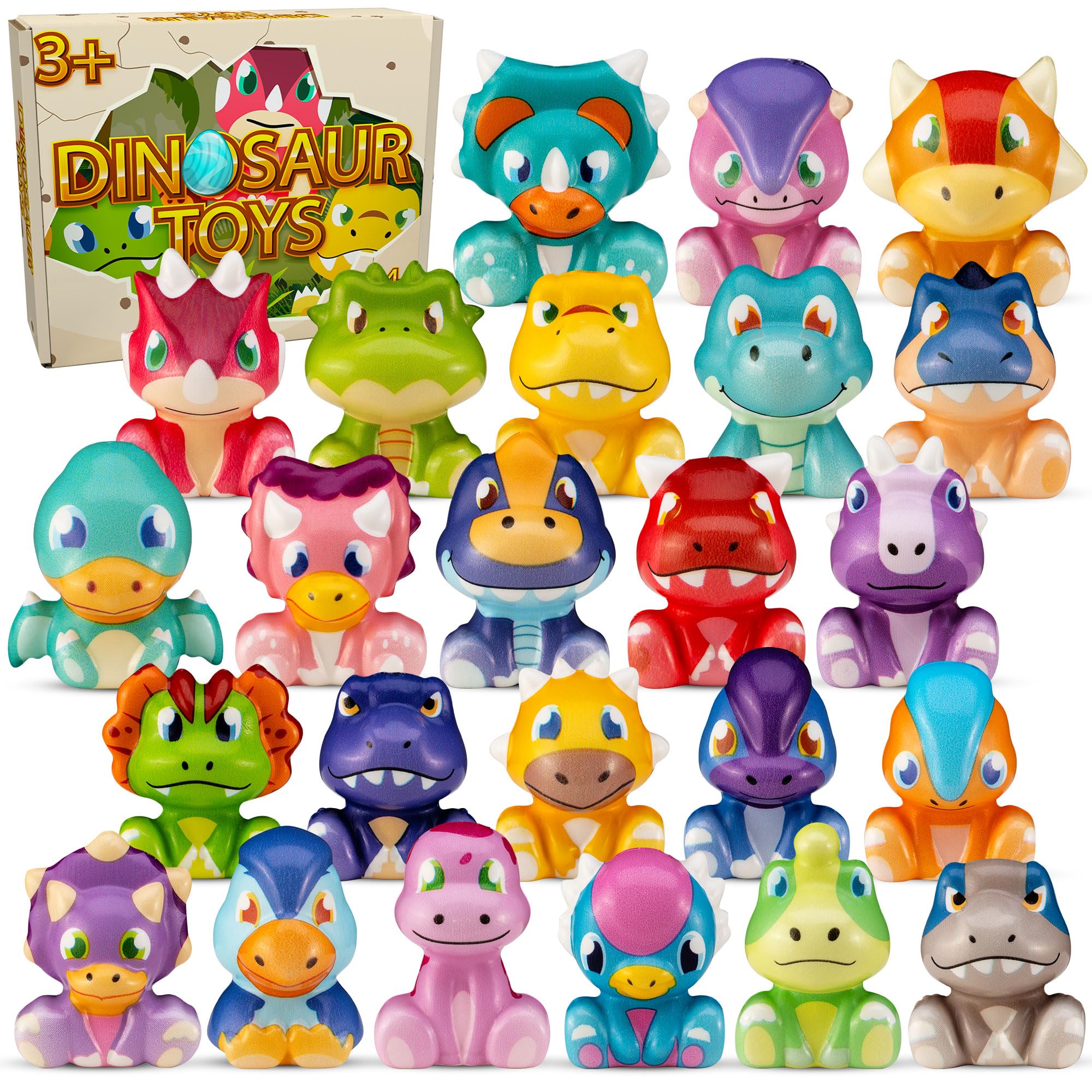 DMIGHT Party Favors for Kids 24PCS Dinosaur Squishy Toys,Goodie Bag Stuffers, Pinata Stuffers,Birthday Gifts for Boys & Girls,Treasure Chest Prizes,Classroom Prizes for Kids (Dinosaur) (Dinosaur)