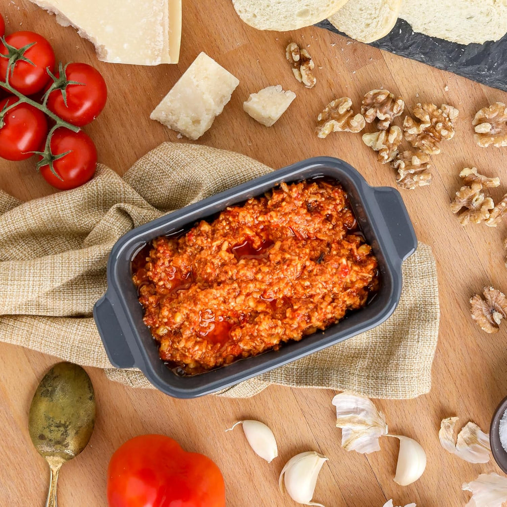 Souper Cubes Stoneware Baking Dishes - Premium Mini Ceramic Set of 4 with Silicone Covers | 5" x 3" - Charcoal, Made in USA