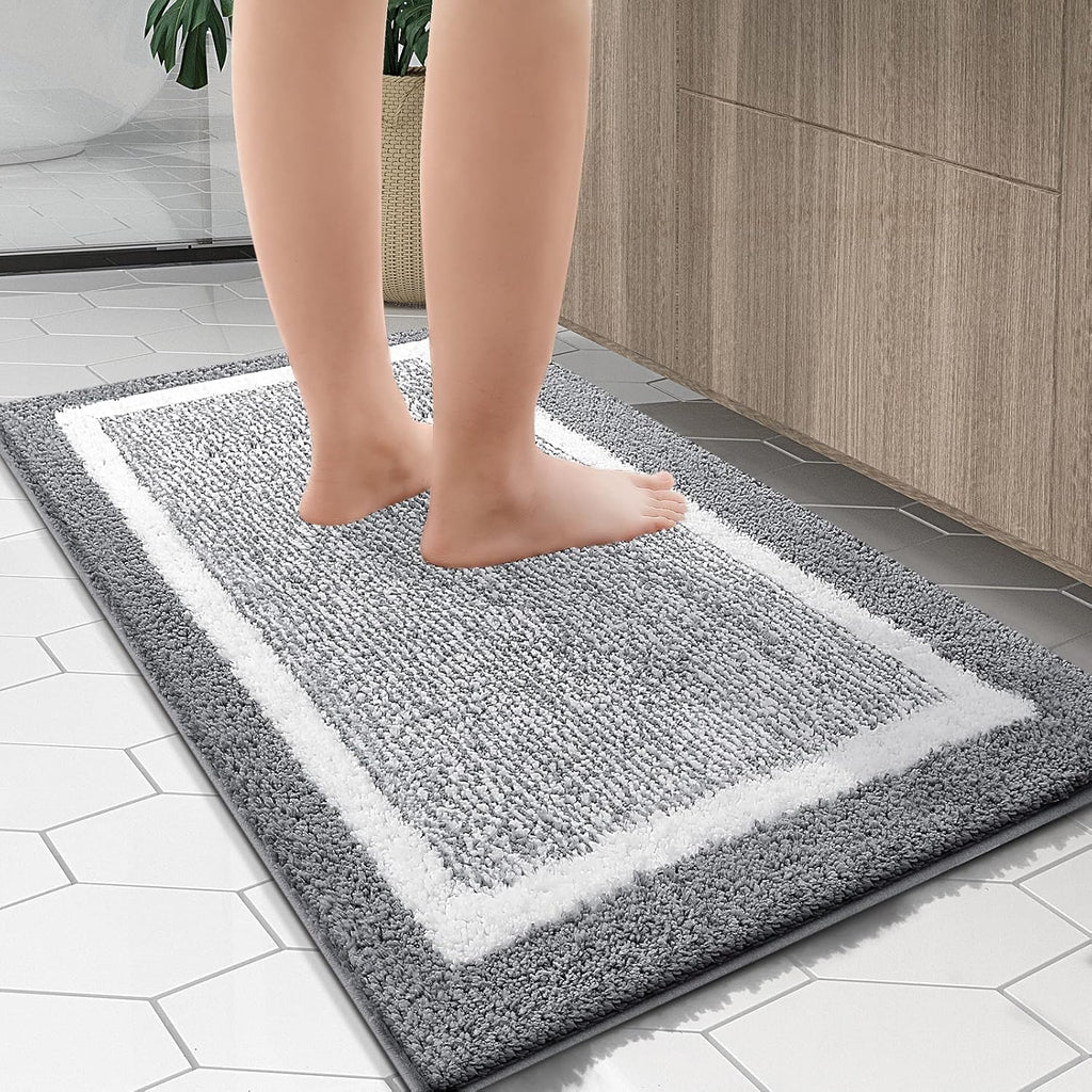 OLANLY Bathroom Rugs - Extra Soft Microfiber Bath Mat | Non-Slip, Machine Washable, 24x16 Inches, Grey
