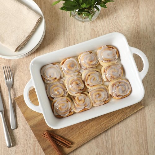 Gibson Home Gracious Dining Baking Dish - 2.5-Quart White Stoneware Casserole with Handles | 14.6 x 8.5-Inch Oven Safe