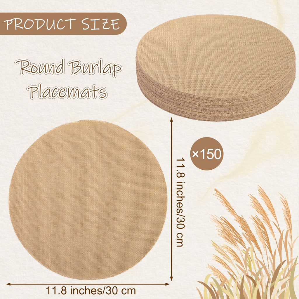 Aneco 150 Pieces Round Burlap Placemats 11.8 Inch Reusable Brown Table Mats Heat Resistant Natural Jute Fibers Placemats Burlap Circle Rustic Table Decorations for Dinner Holiday Farmhouse Decor