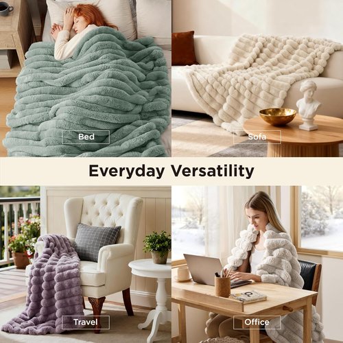 Bedsure GentleSoft Faux Fur Throw Blanket - Luxuriously Fluffy & Warm, 50x70 Inches, Beige for Cozy Winter Comfort