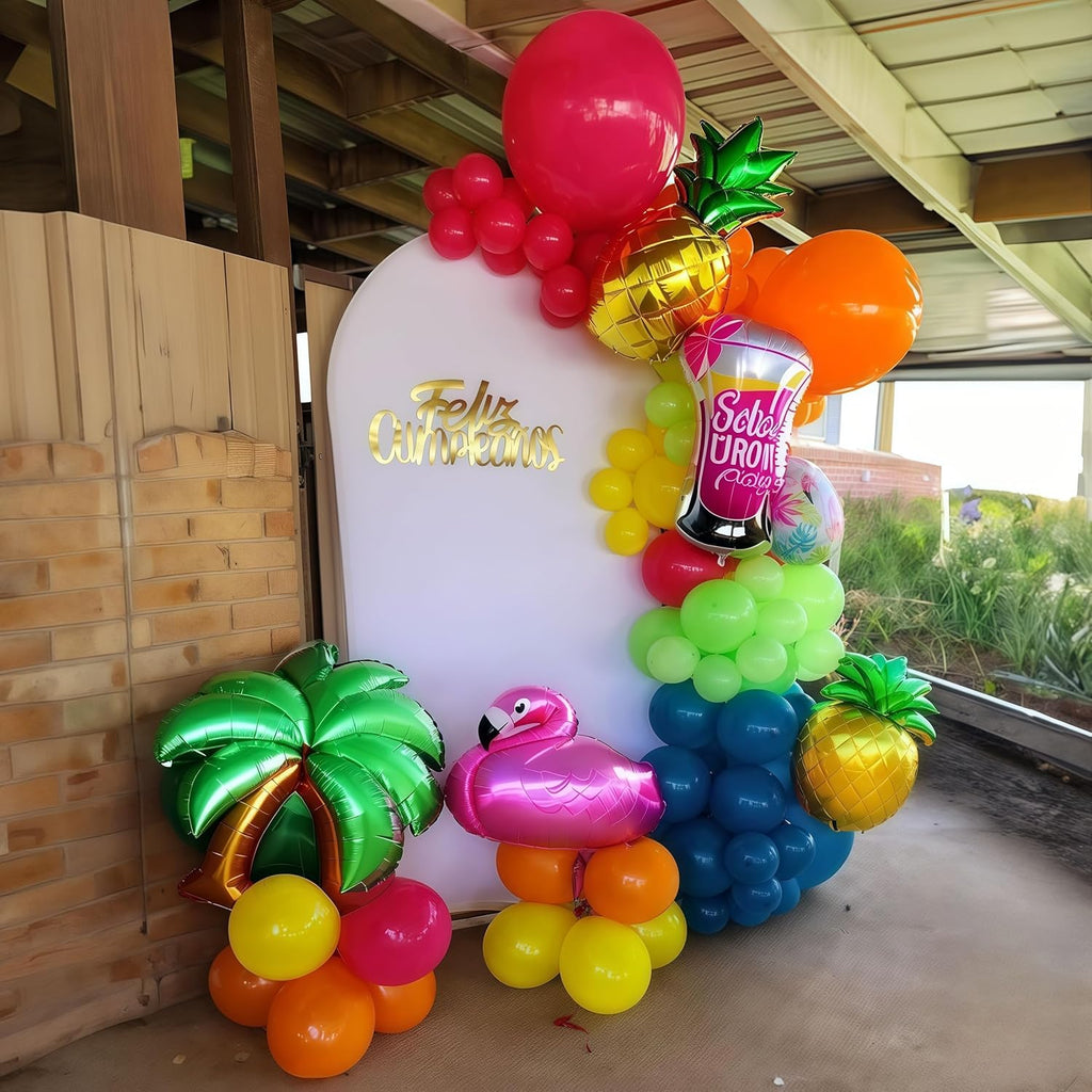 Skiennix 141 Pcs Rainbow Balloon Arch Kit - Vibrant Neon Colors for Tropical Luau & Birthday Celebrations