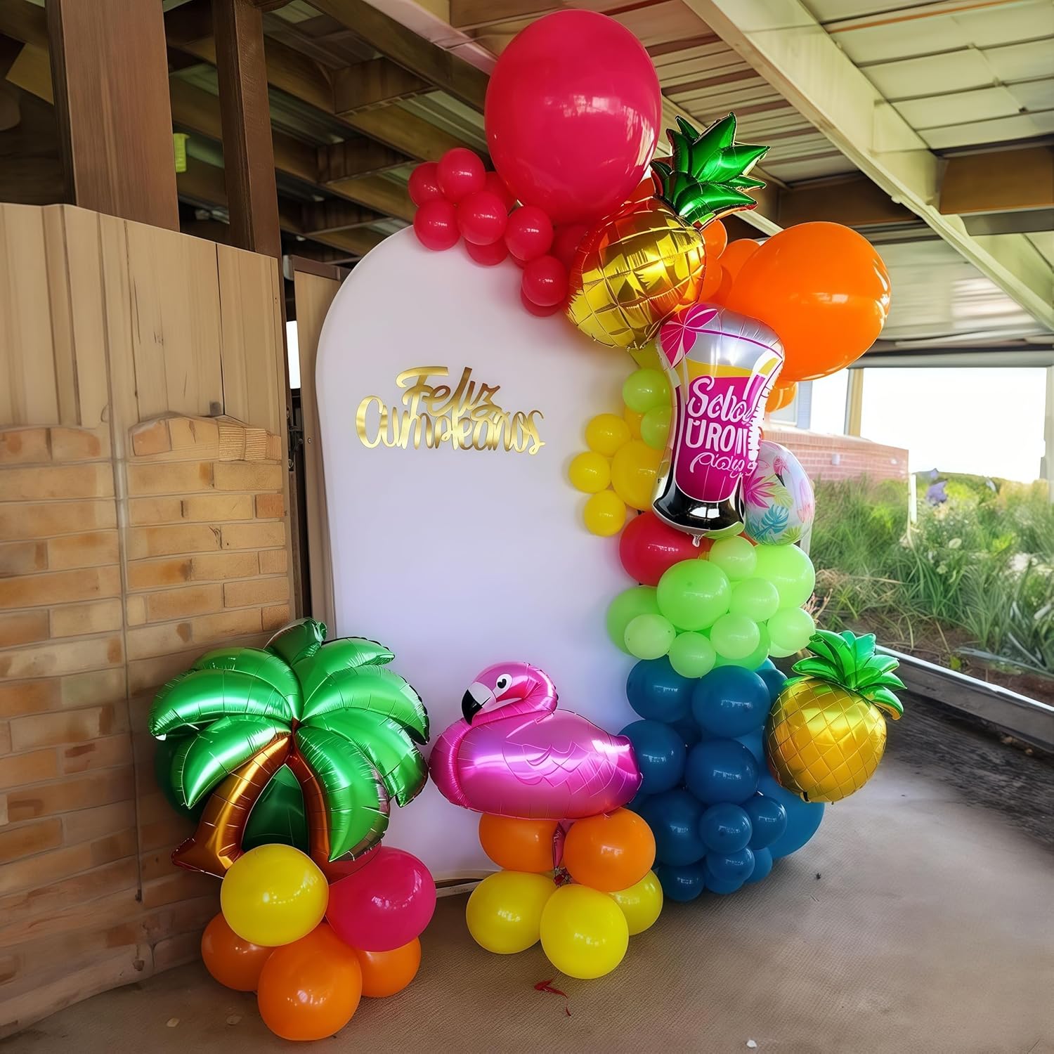 Skiennix 141 Pcs Rainbow Balloon Arch Kit - Vibrant Neon Colors for Tropical Luau & Birthday Celebrations