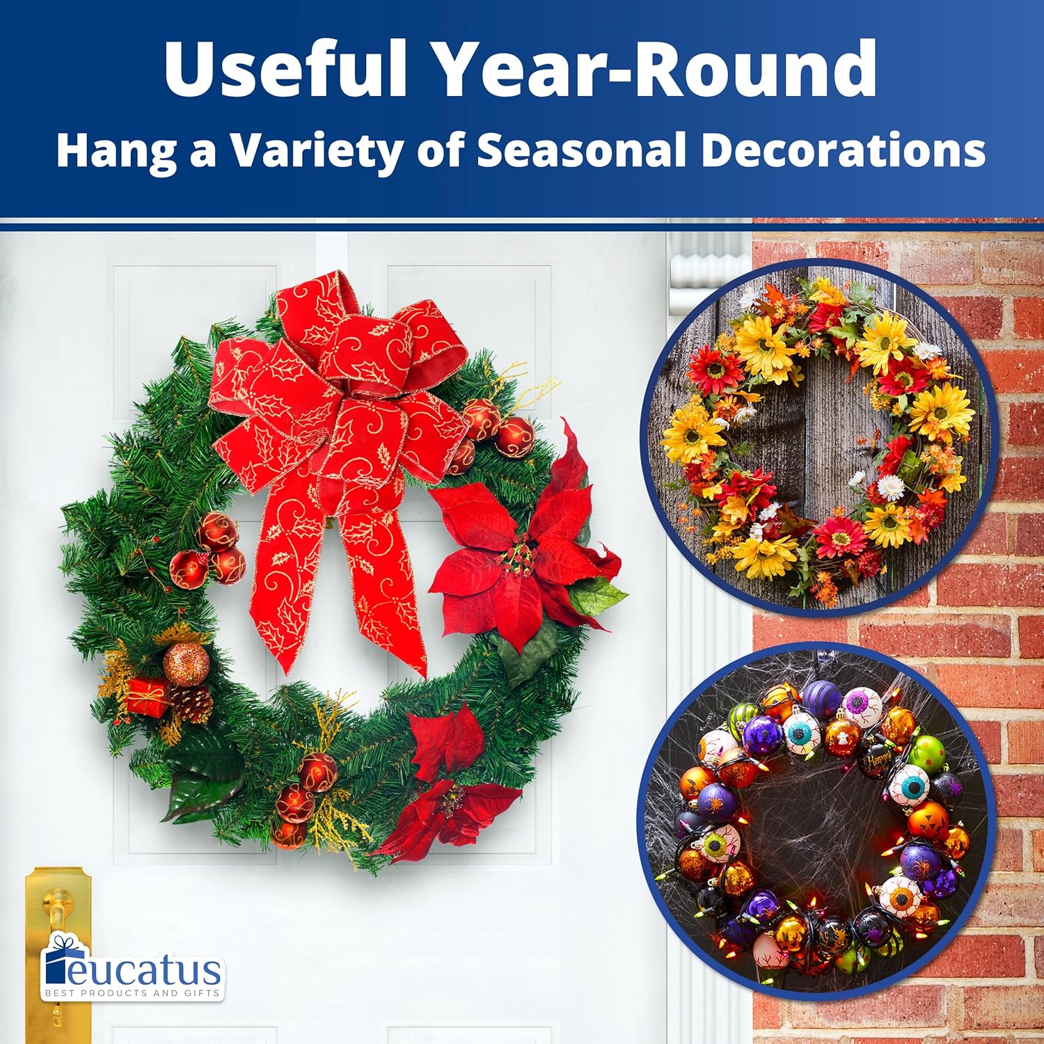 Skiennix 12-Inch Clear Wreath Hanger - Non-Scratch Design for Indoor/Outdoor Holiday Decor