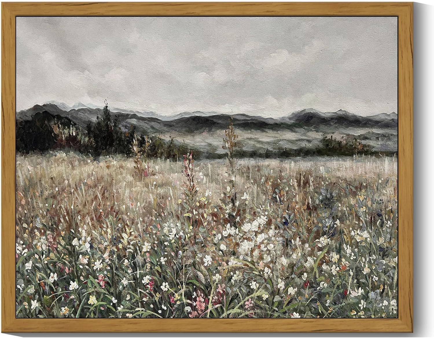 SHENIFY Vintage Landscape Wall Art - Meadow Flowers Retro Classic Painting for Home Decor | 8x10in Natural Frame