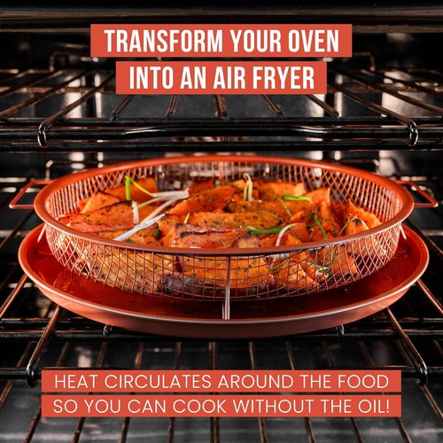 Chef Pomodoro Crisper Basket & Tray Set | 2-Piece Oil-Free Cookware for Oven & Air Fryer, 12.2" (Copper)