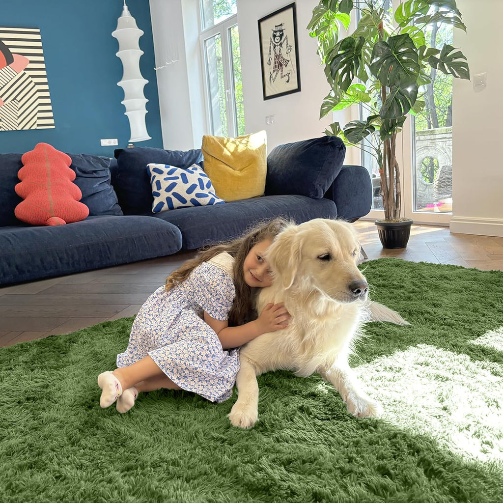 OLANLY Large Area Rug - Soft Fluffy Shaggy Carpet for Living Room & Bedroom | 8x10 Green Design