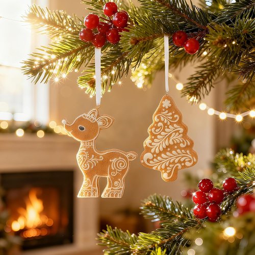Cynkeyee Gingerbread Decorations - 2 Pcs Resin Tree & Deer Ornaments for Christmas | 4.5x0.5x3 IN