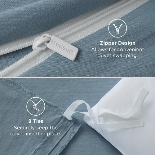 Bedsure Duvet Cover Set - Mineral Blue Full Size, 3 Pieces, Extra Soft Cotton-Like Polyester, Zipper Closure & Pillow Shams