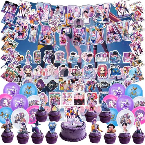 121Pcs Party decorations, with banner, paper balloons, cake toppers, decor balloons and backdrops, suitable for decorating birthday and party for boys and