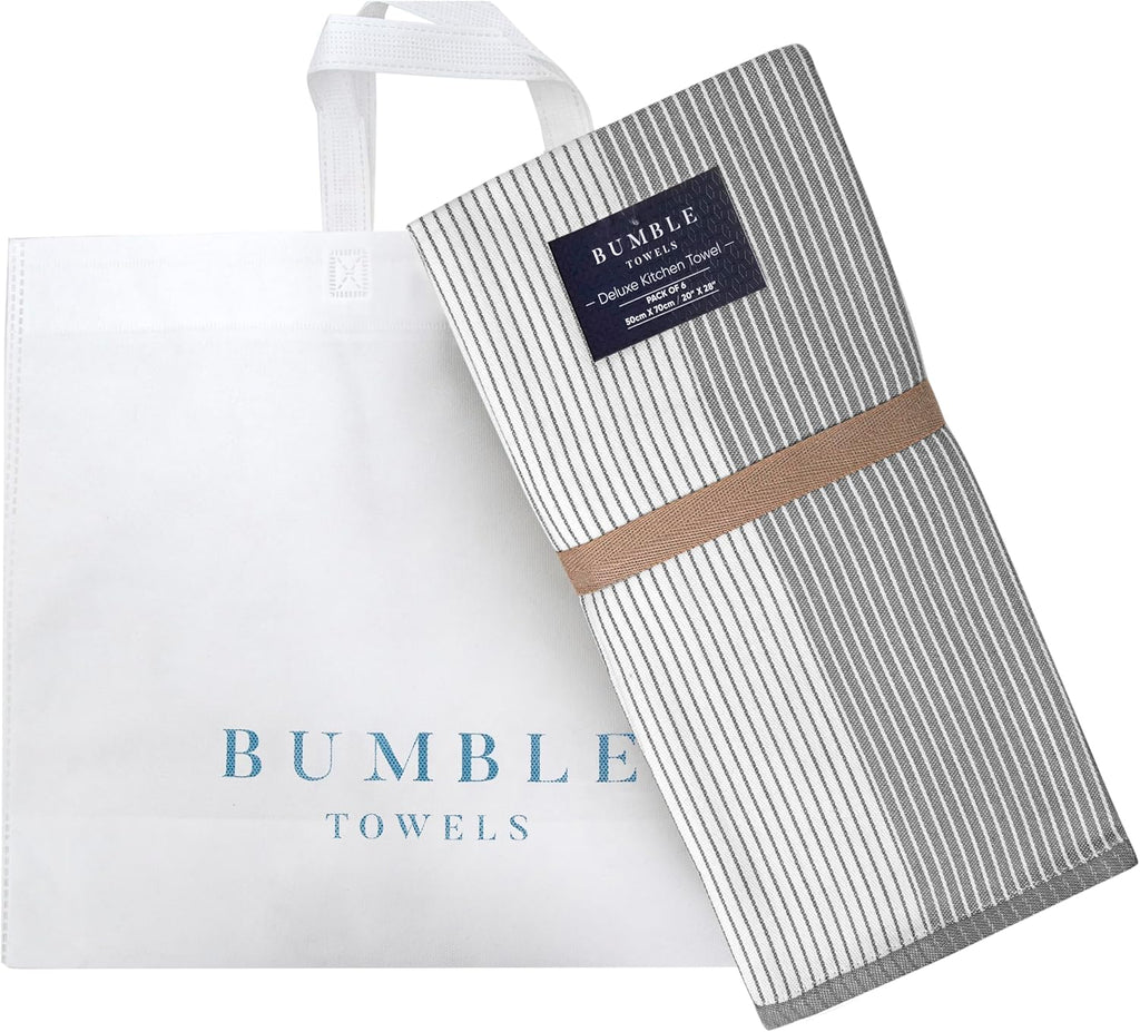 Premium Kitchen Towels - Highly Absorbent Cotton Dish Towels (20”x28”, 6 Pack) | Gray with Hanging Loop