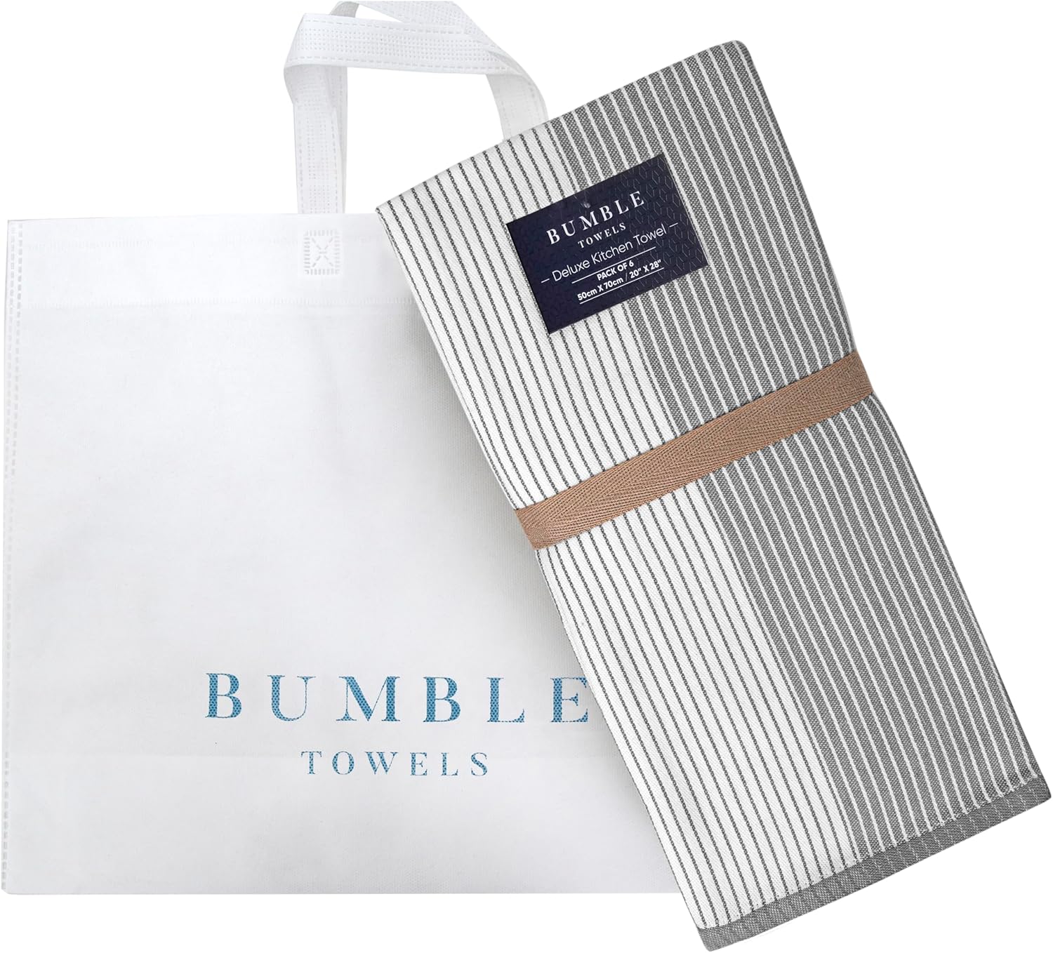 Premium Kitchen Towels - Highly Absorbent Cotton Dish Towels (20”x28”, 6 Pack) | Gray with Hanging Loop