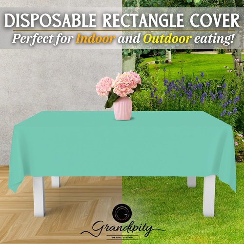 Grandipity Disposable Aqua Plastic Tablecloths - Premium 54in x 108in for 6ft to 8ft Rectangle Tables | 6 Pack