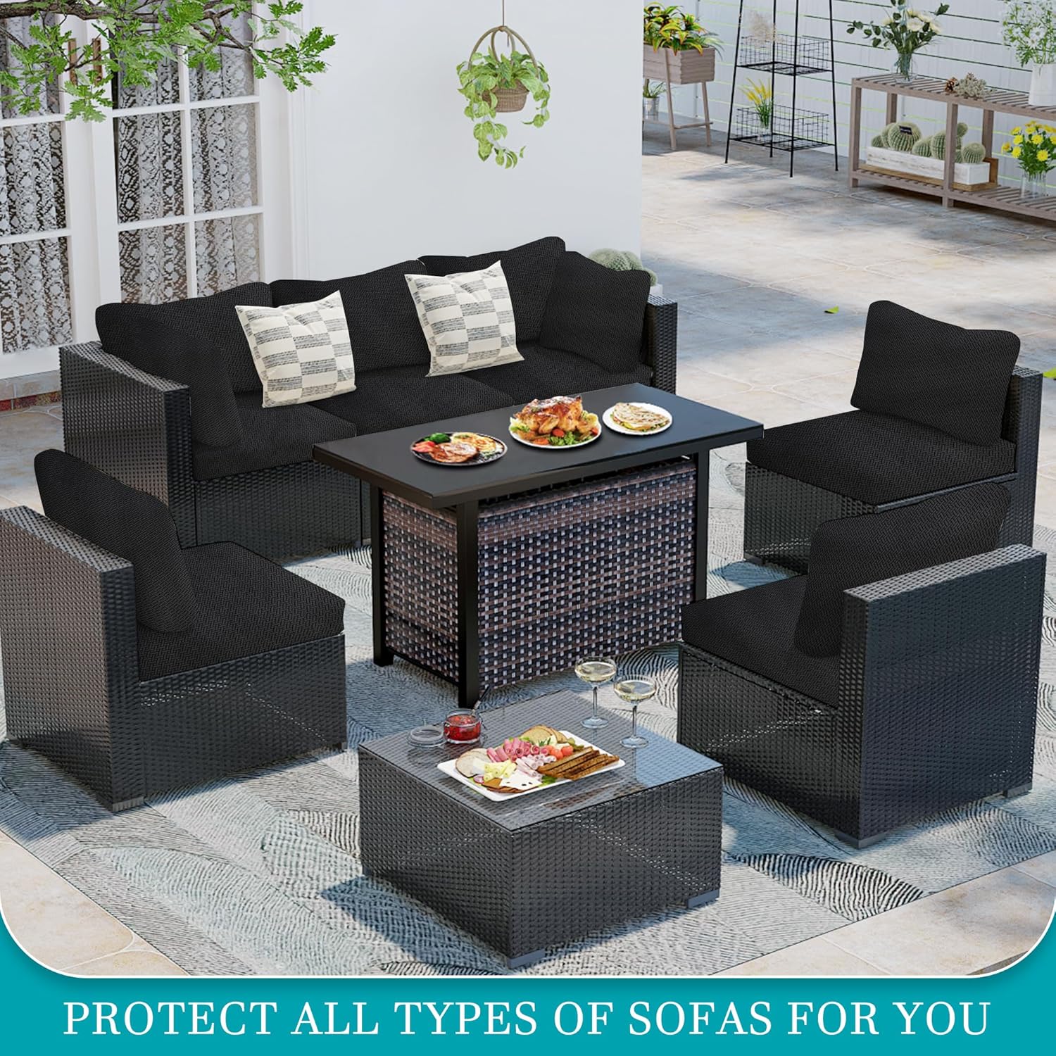 Skiennix 12-Piece Stretch Patio Cushion Covers - Washable & Reusable Outdoor Furniture Protectors | Black