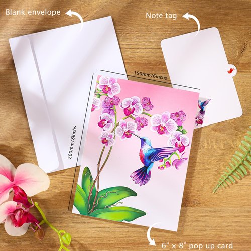 Hummingbird Pop Up Mothers Day Cards, 3D Purple Orchid Birthday Card For Women, Mom, Ideal Gift for Mothers Day, Thank You, Birthday, Thinking of You, All Occasion for Her, Sister, Grandma, Daughter