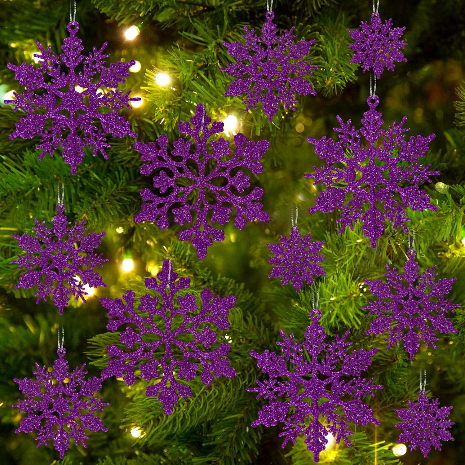 Skiennix 36pcs Christmas Deep Purple Snowflake Ornaments - Plastic Hanging Decor for Winter Wonderland