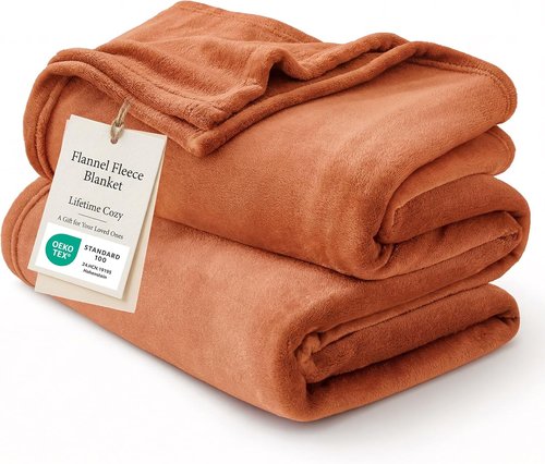 Bedsure GentleSoft Fleece Throw Blanket - 300GSM Plush Burnt Orange Cozy Blanket for Bed, Sofa, Travel