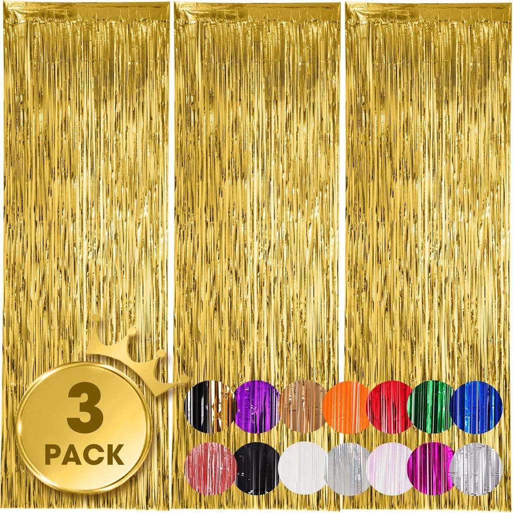 Skiennix Black and Gold Balloon Garland Arch Kit - Elegant Party Decorations with Gold Foil Curtains for Graduation, Birthday, and Anniversary Celebrations