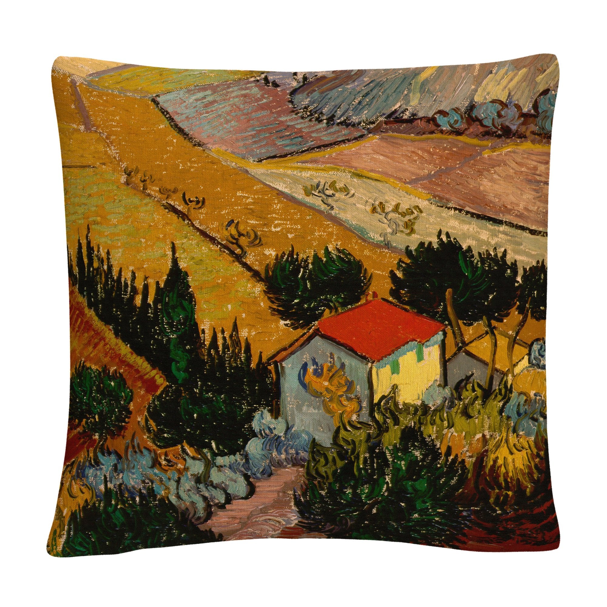 Trademark Fine Art Vincent Van Gogh 'Landscape with House' 16" X 16" Decorative Throw Pillow