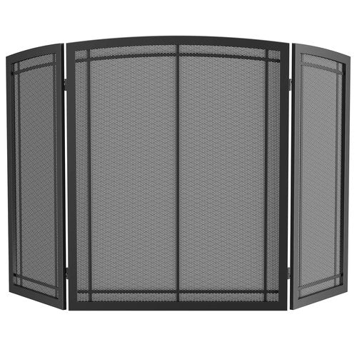 FireBeauty Fireplace Screen 3 Panel Wrought Iron Black Metal 48"(L) x30(H) Spark Guard Cover (Modern)