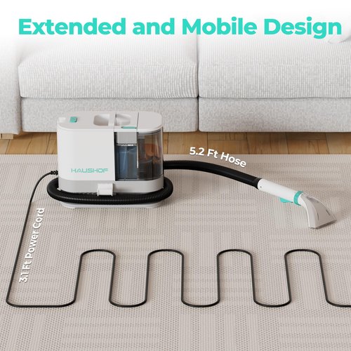 HAUSHOF Portable Carpet Spot and Upholstery Cleaner Machine, 13Kpa Powerful Suction & Spot Remover, Deep Stain Cleaning for Rug, Carpet, Car Seats, Pets, Stairs, Couches, with Cleaning Solution