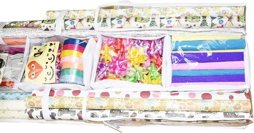 Freegrace Gift Wrap Organizer - Double-Sided 16 x 41 Inch Tearproof Storage Bag | White Ribbon Caddy