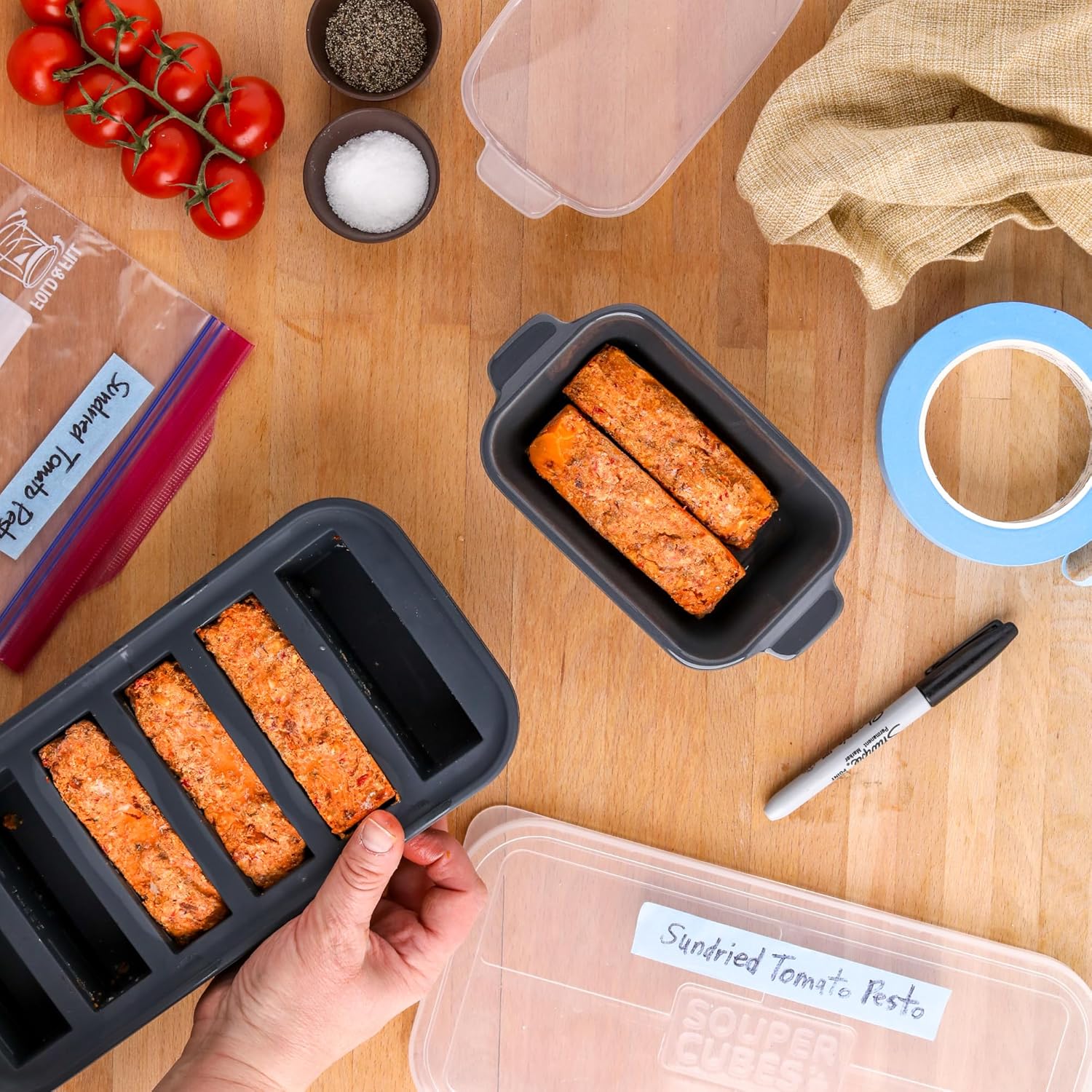 Souper Cubes Stoneware Baking Dishes - Premium Mini Ceramic Set of 4 with Silicone Covers | 5" x 3" - Charcoal, Made in USA