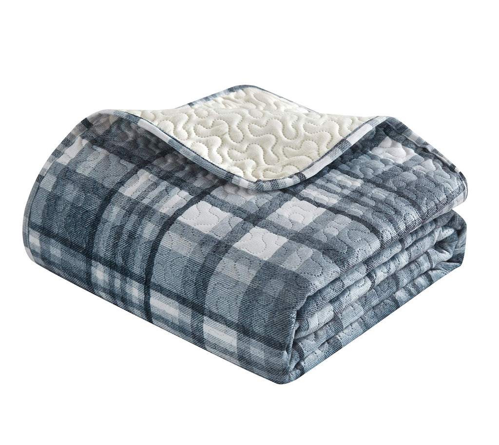 Dearfoams Stone Lane Plaid Micromink 3 Piece Quilt Set, King
