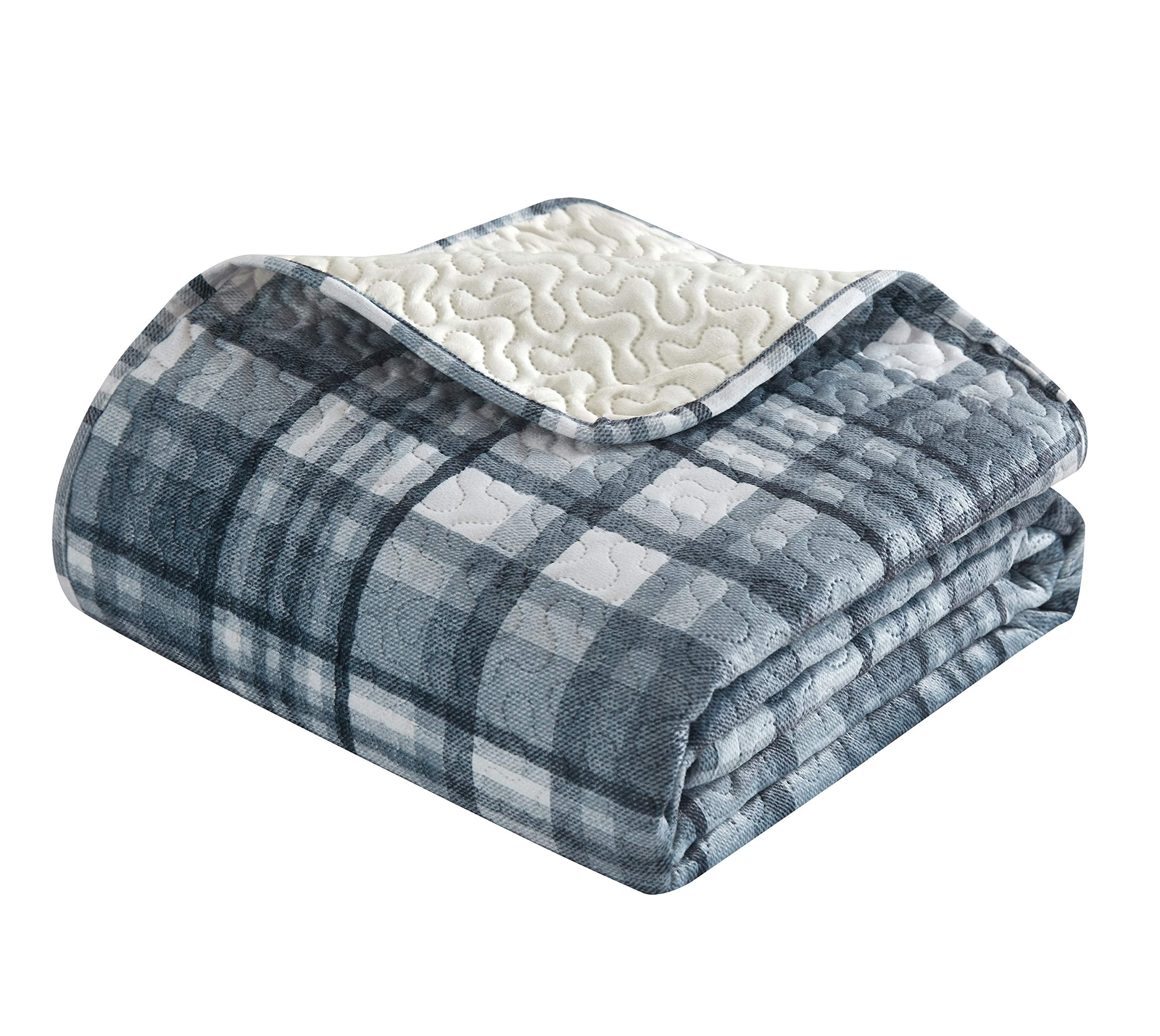 Dearfoams Stone Lane Plaid Micromink 3 Piece Quilt Set, King